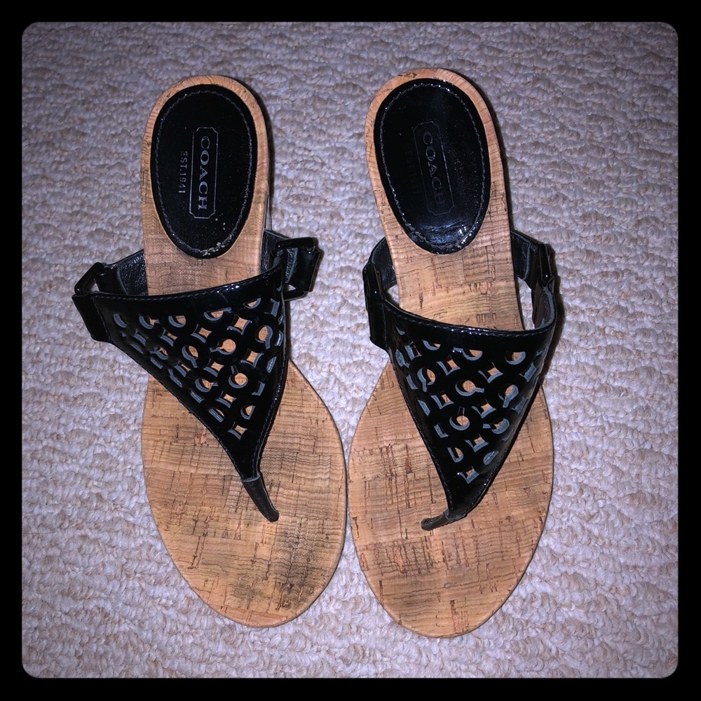 Black Coach Wedge Sandals